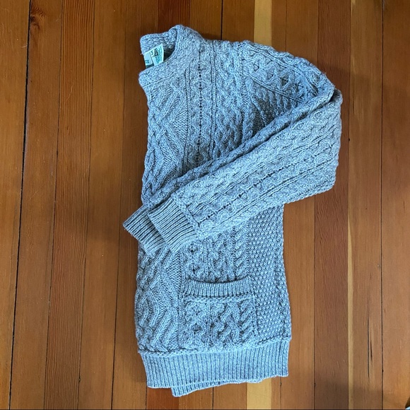 Aran Crafts Cable Crew Neck Sweater with Pockets - Picture 3 of 5